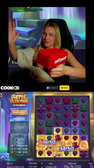 BoltOnBarbie on cam above an Aztec Clusters slot board